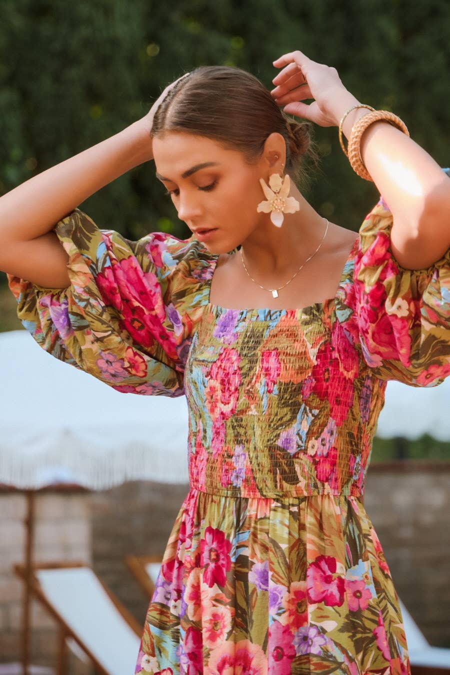 Oddi - Vendita all'ingrosso Vestito - Donna - Maxi abito stampato con manica corta a bolle5