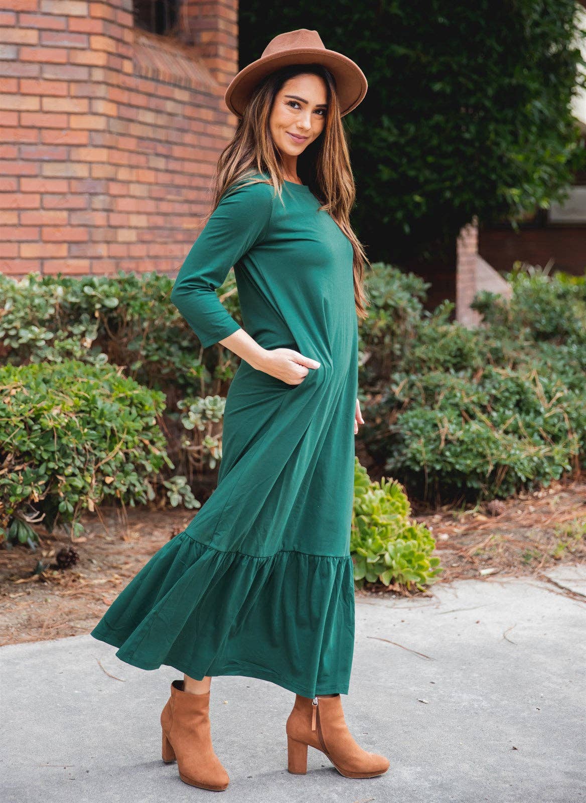 Tickled Teal - Wholesale Dress - Women's - 3/4 Sleeve Maxi Sander Dress1