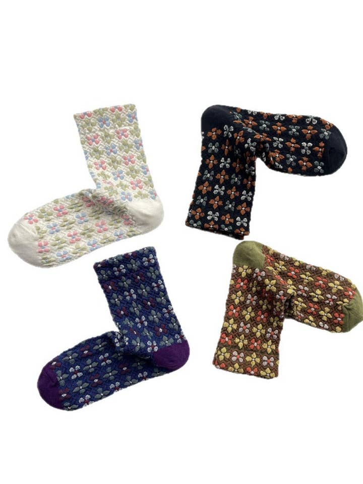 Funkyrel® Atzbranding Limited - Wholesale Socks - Women's - Rufia - Floral Embossed Retro Style Socks5
