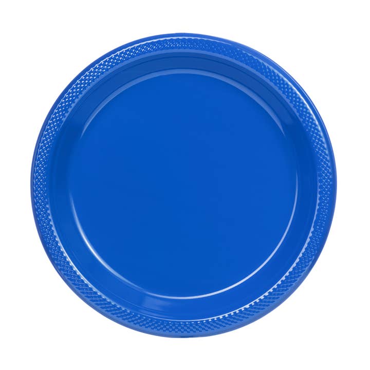 10 In. Dark Blue Plastic Plates Disposable - 50 Ct. for wholesale by Crown Display