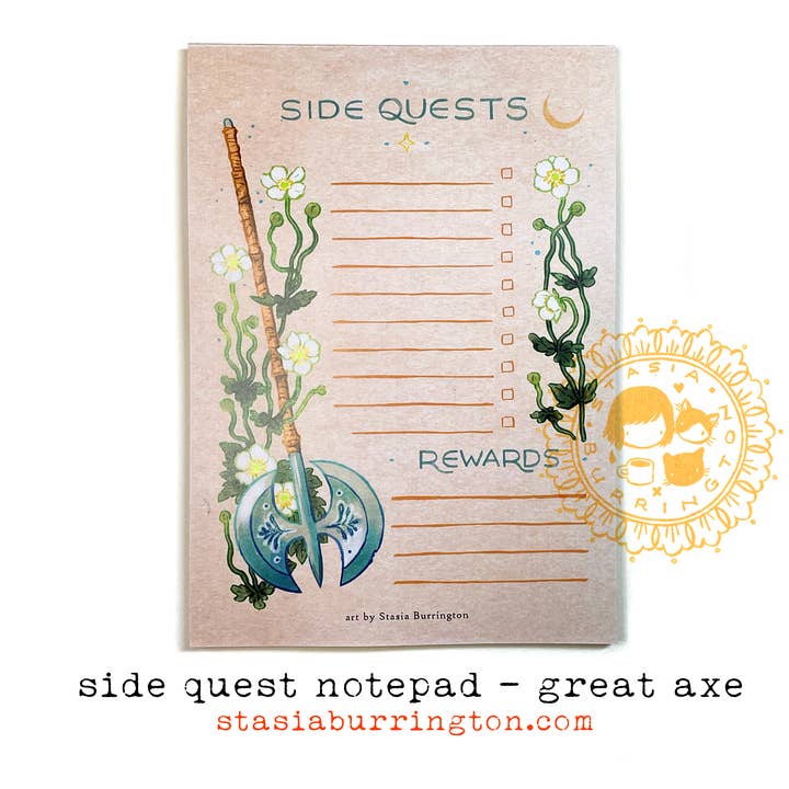 Stasia Burrington Illustration - Wholesale Notepad - Notepad - Side Quests - Great Axe1
