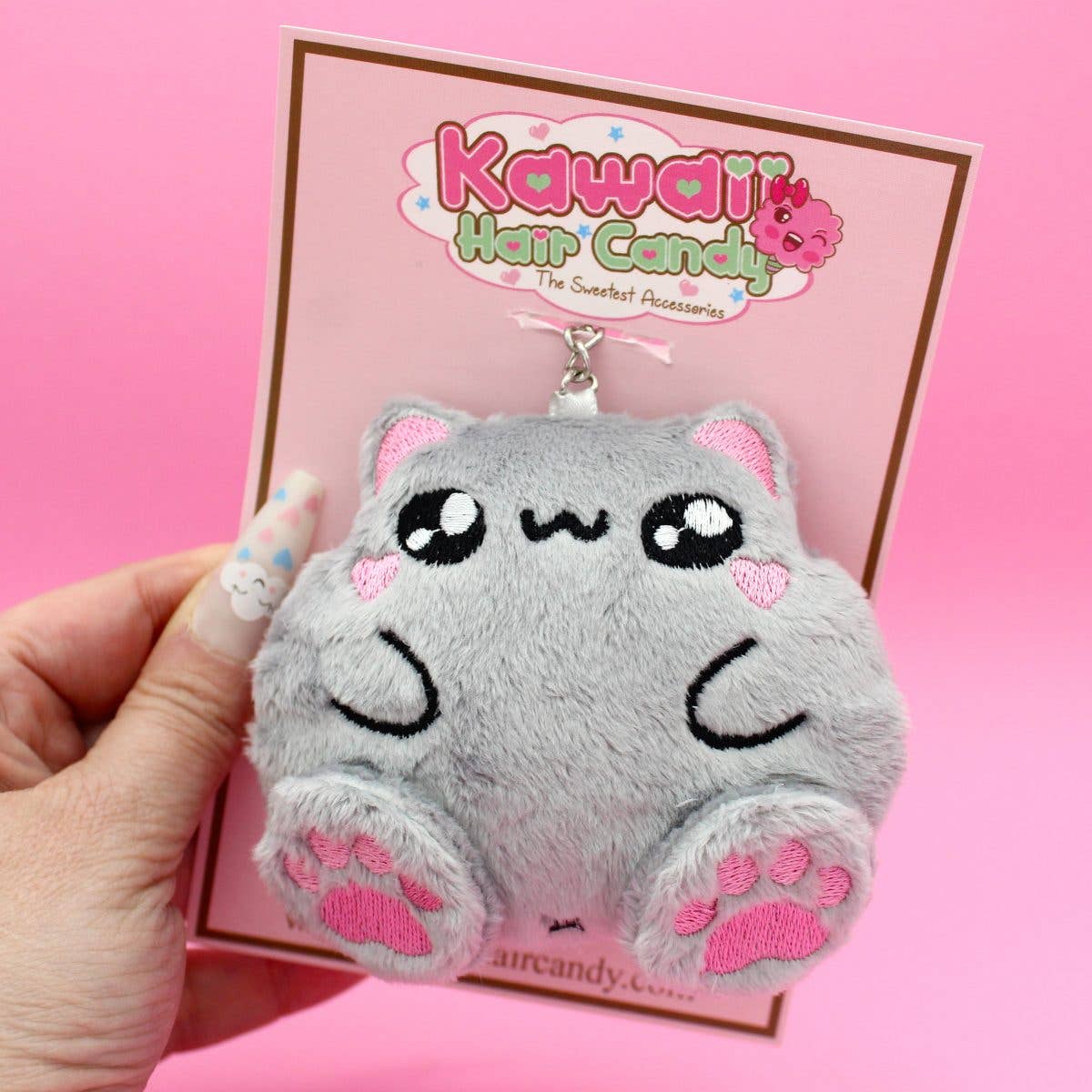 Kawaii Hair Candy – Engroshandel Nøglering - Dame – Kawaii fed kat nøglering – chibi plyskat taskevedhæng5