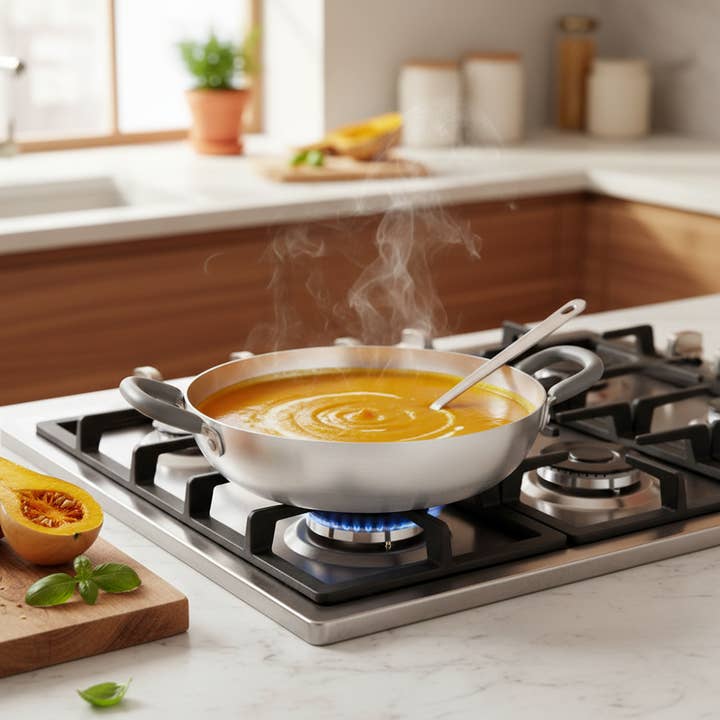 Tegame in alluminio bianco con manico in ferro capiente horeca casalinga per sentirti uno chef made in italy per la vendita all'ingrosso da parte di Mamù Cookware