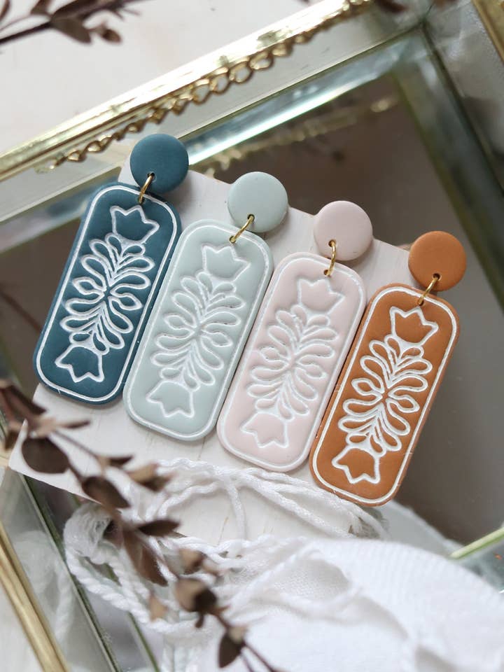 Rosemaling Scandinavian Style Polymer Clay Earrings for wholesale by Petal & Posy