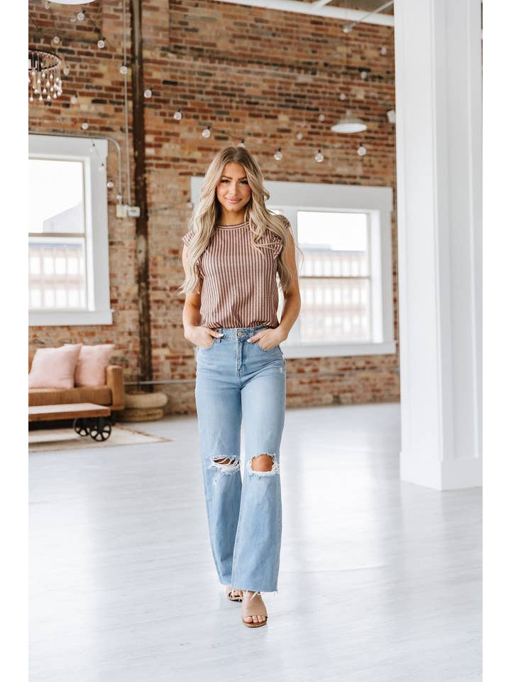 Liam & Company - Wholesale Knit Top - Women's - Priscilla Striped Ruffle Top S-2XL