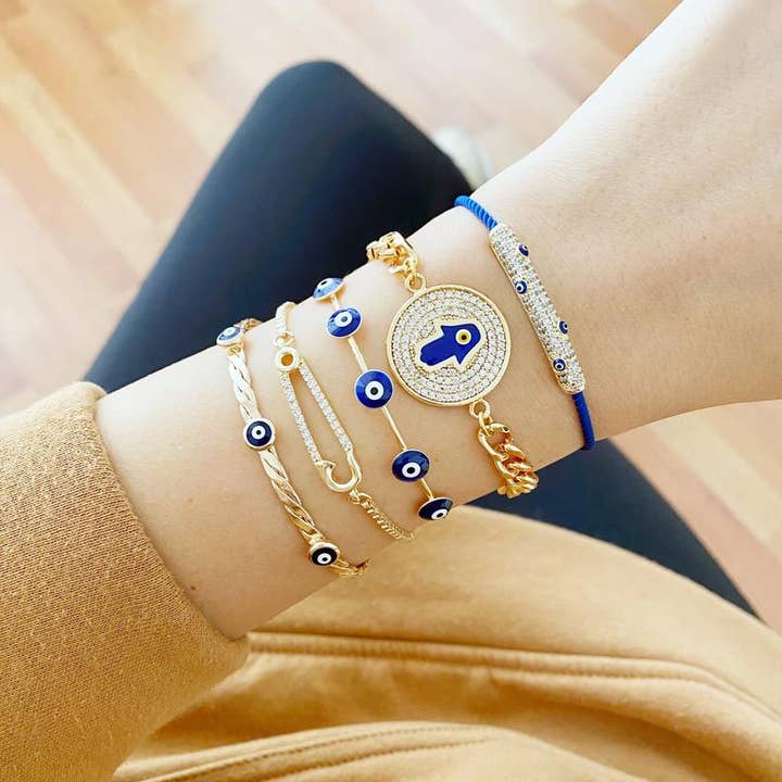 Evileyefavor - Vendita all'ingrosso Braccialetto con ciondolo/pendente - Braccialetto blu malocchio, gioielli malocchio, bracciale polsino, mano di zircone Hamsa2