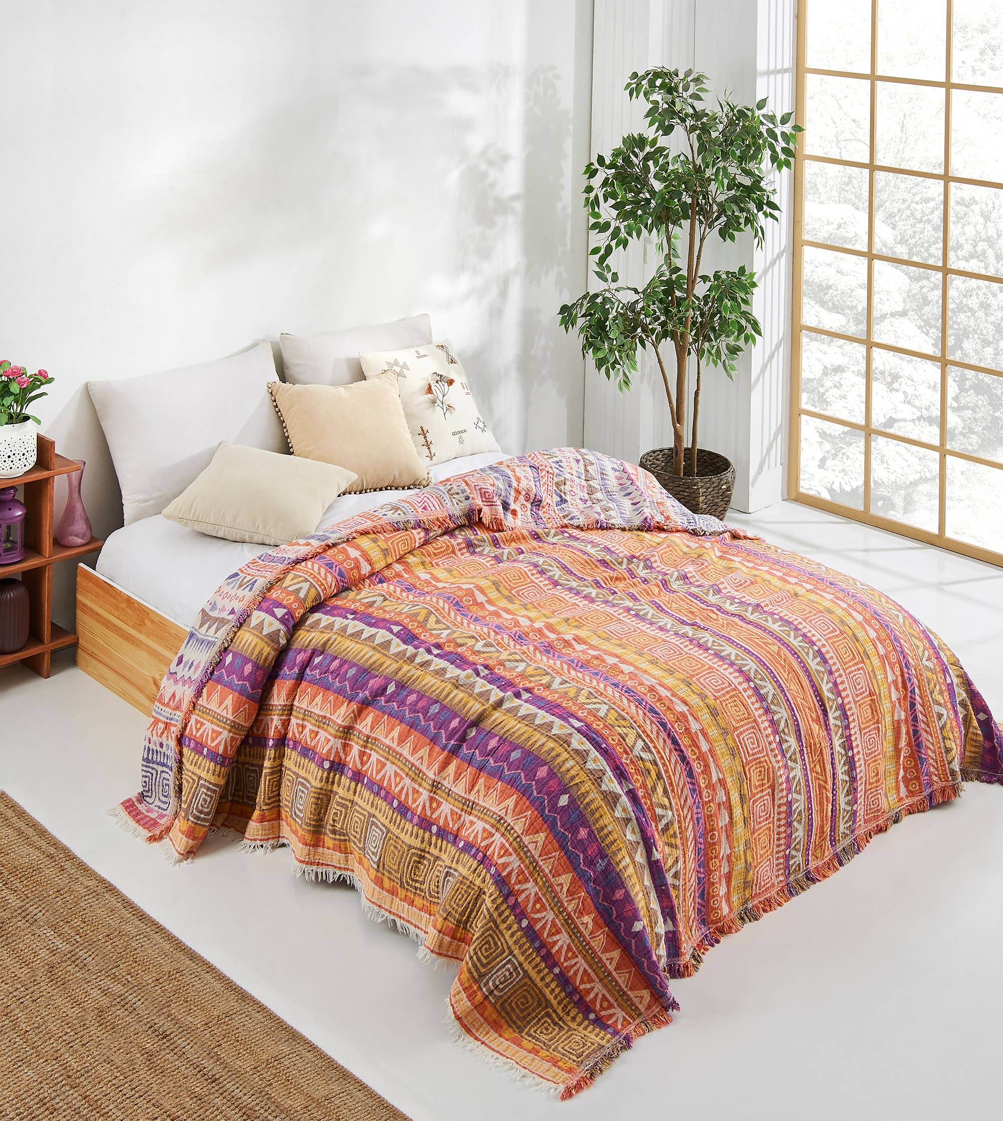 Kikoya – Cobertor de cama por atacado – Colcha Boho de Algodão Turco 100% para Verão com Estampa Boêmia9