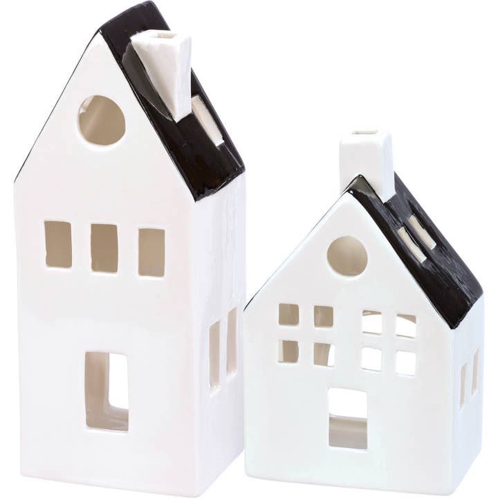 Black And White Houses Figurine Set for wholesale by Primitives by Kathy