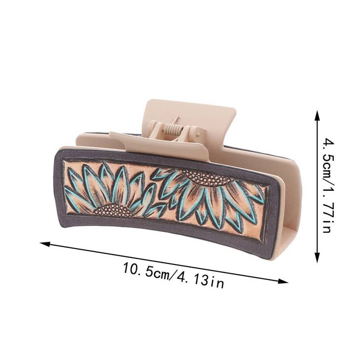 ACCITY - Wholesale Hair Clip - Women's - WESTERN SUNFLOWER LEATHER HAIR CLAW CLIP_CWAHA0609