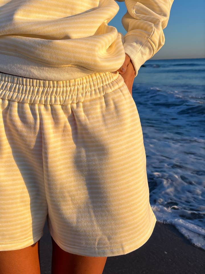 Baby Yellow and White Big Striped Shorts for wholesale by Sunkissed Coconut