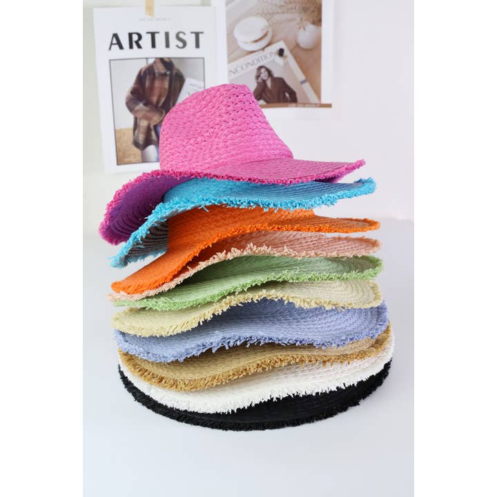 MYS Wholesale Inc - Wholesale Straw Hat - Women's - Frayed Solid Straw Sun Hat