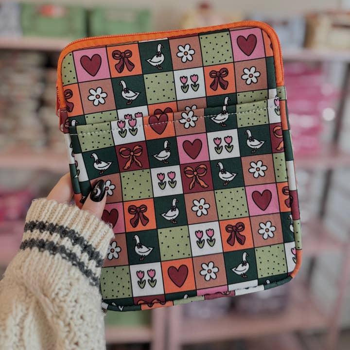 Goose Patchwork Book & Kindle Sleeve Pouch for wholesale by CrescentCatCo