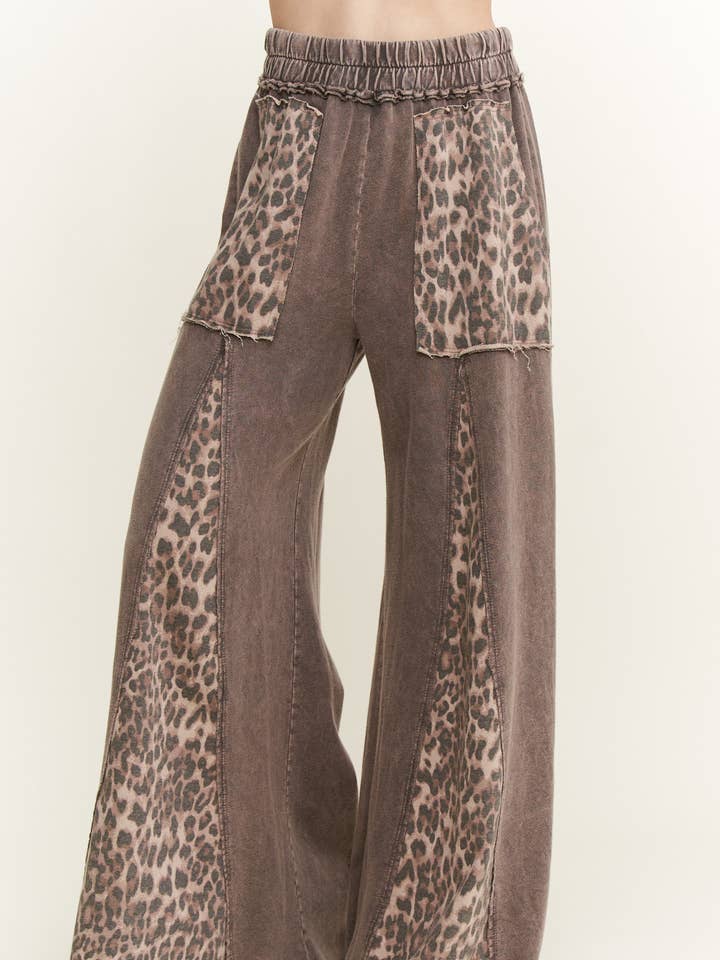 J.Her - Wholesale Pants - Women's - Mineral Washed Leopard Animal Print Flare Pants HP5783P1