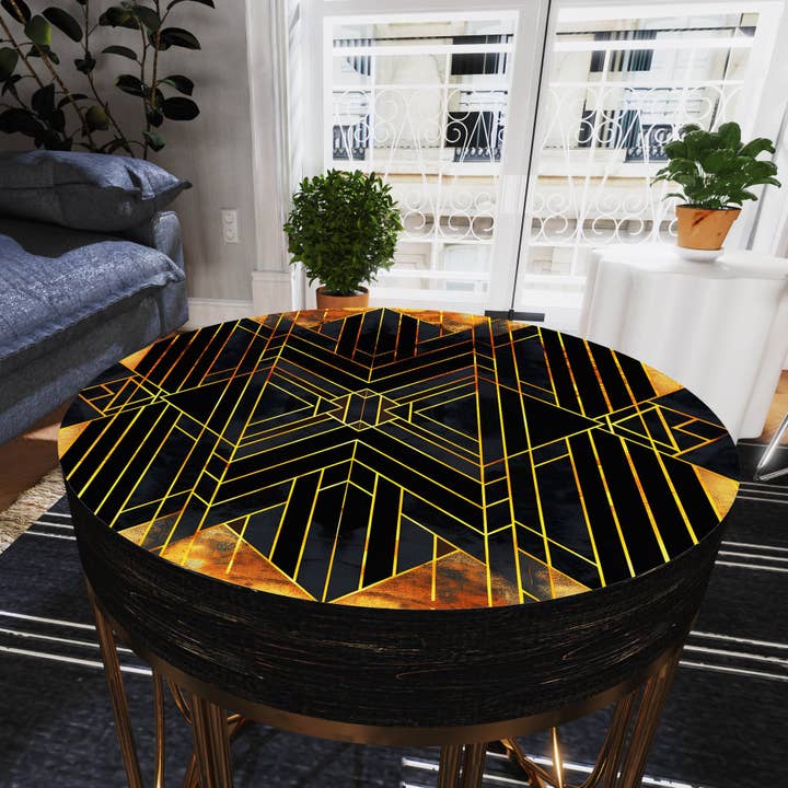 TX USA Corporation - Wholesale Side table - Holiday Geometric Accent Table - Black & Gold Modern Round Side Table3