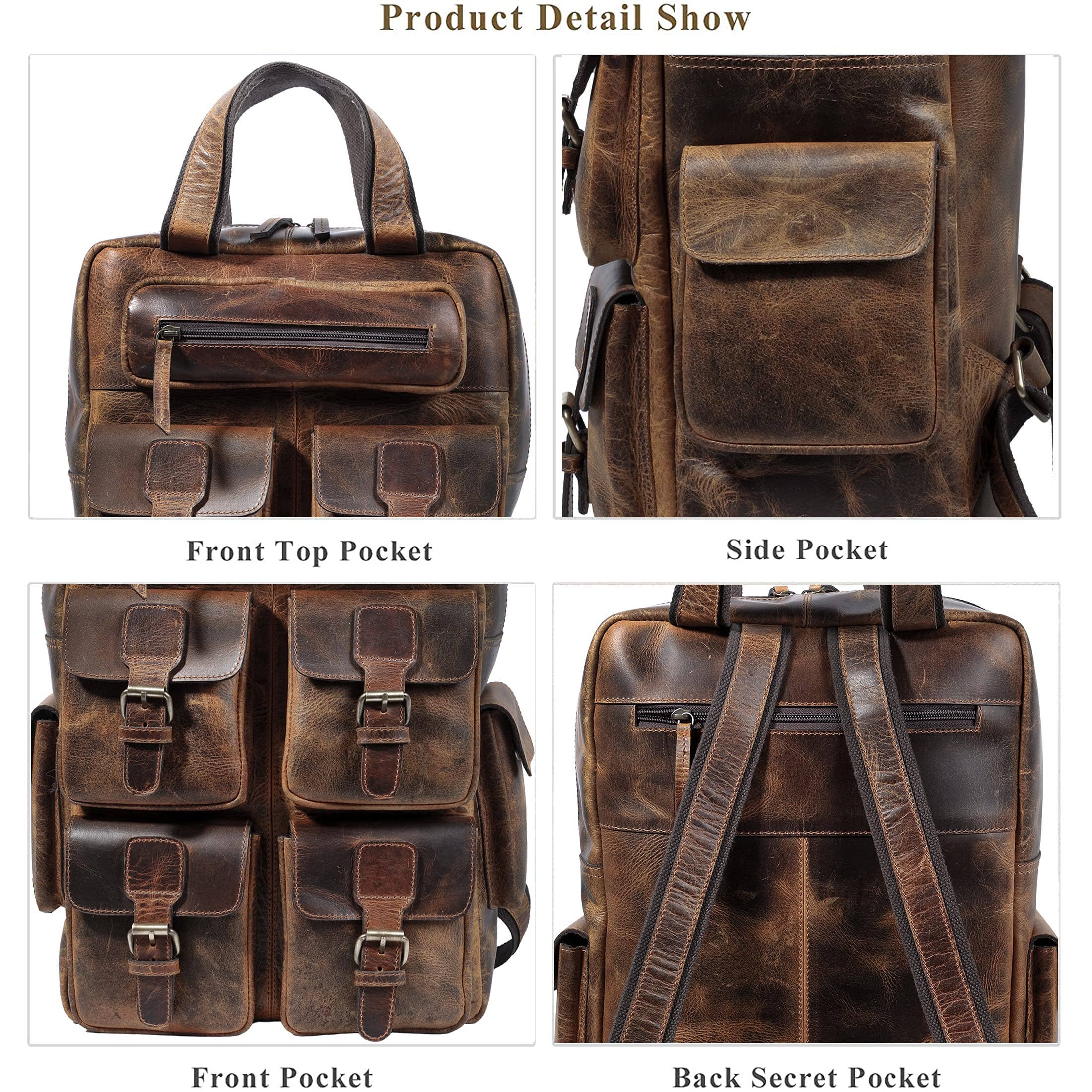 Tuzech Leather - Wholesale Backpack - Unisex - Vintage Leather Backpack – Handmade 16” Rucksack Bag5