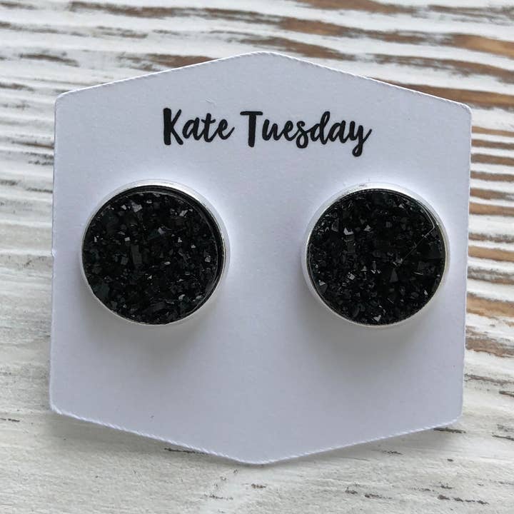 Pendientes Druzy Simple Negro para venta al por mayor de Kate Tuesday Jewelry