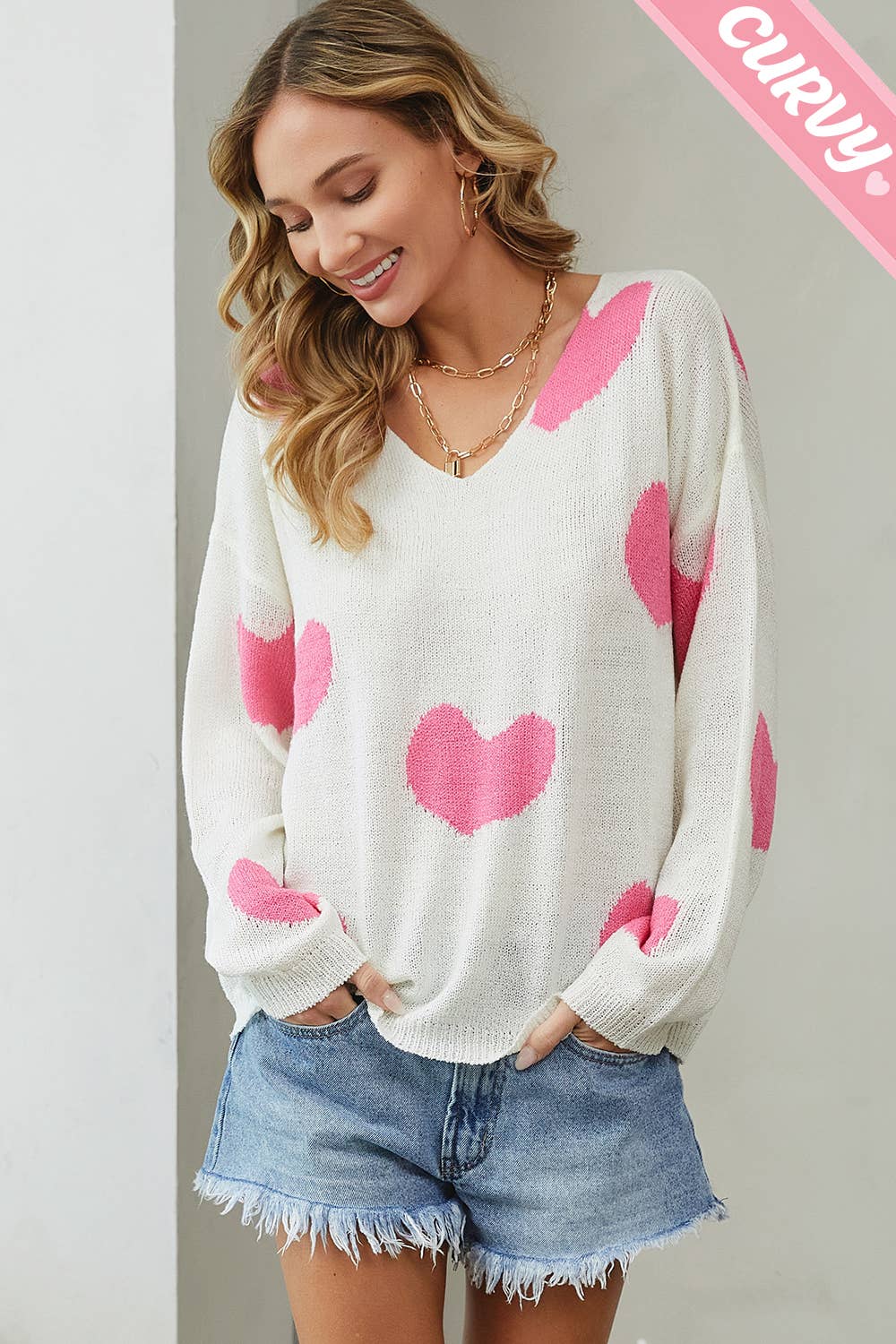 Sweet Lovely by Jen – Engroshandel Pullover - Dame – SW220PL MULTI HJERTE SWEATER PLUS STØRRELSE11
