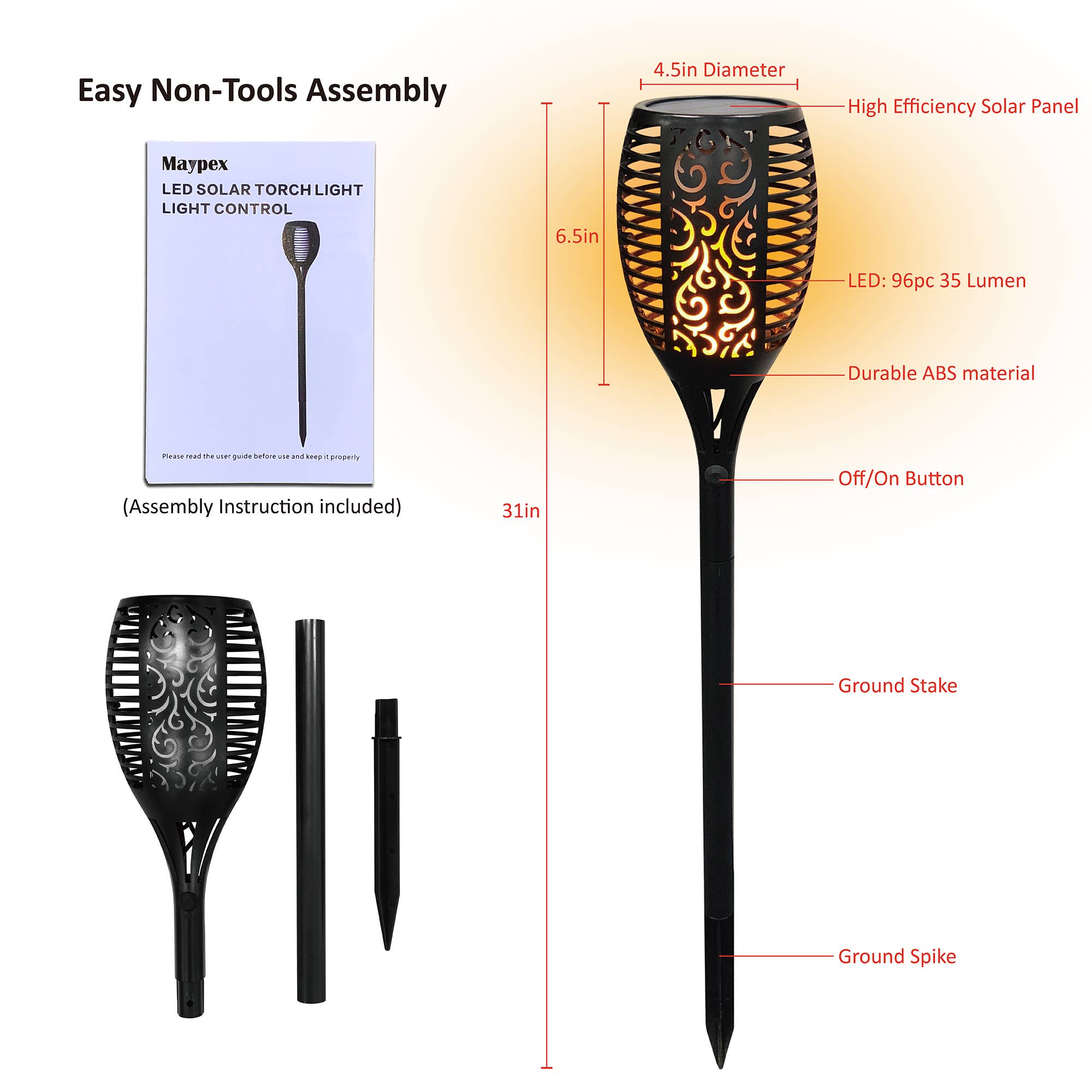 Abble – wholesale Outdoor/lawn light – Outdoor Garden Solar Torch Lights (Set of 2)3