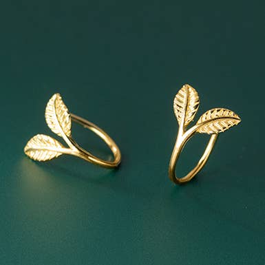 Tiny Leaf Branch Hook Hoop Earrings in 925 Sterling Silver for wholesale by Perimade & Co. LLC