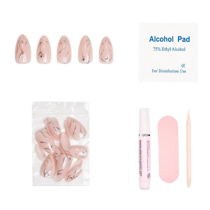 Glamnetic - Wholesale Press-On/Fake Nails - Astro Press-On Nails|3D raised metallic silver|Short Almond