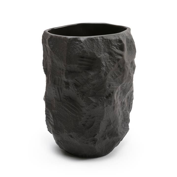 Matt finish, black stoneware tall vase for wholesale by 1882 Ltd.