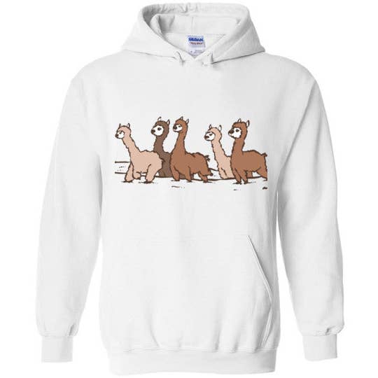 Sweat à capuche Gildan en mélange épais Curious Alpacas pour la vente par Choice Alpaca Products