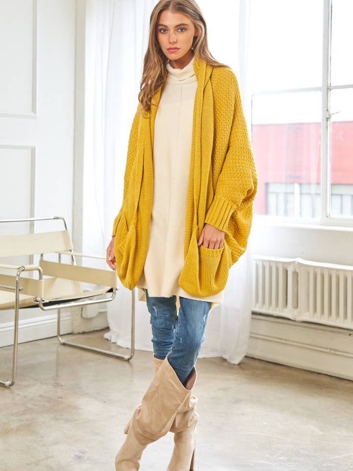Mustard PLUS PATTERN KNIT DOLMAN SLEEVE SOLID CARDIGAN for wholesale on Faire
