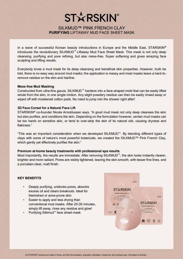 STARSKIN – wholesale Skincare face mask – French Pink Clay Purifying Face Mask – Silkmud4
