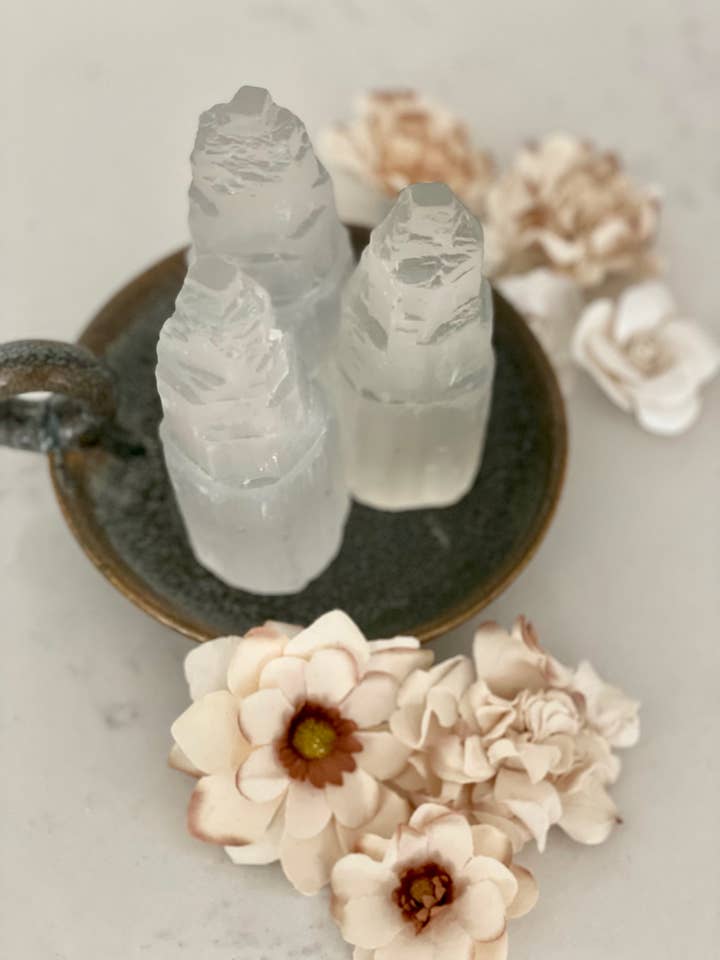 4" Lunar Glow Selenite Tower - Energy Cleansing & Charging for wholesale by Luna Rae