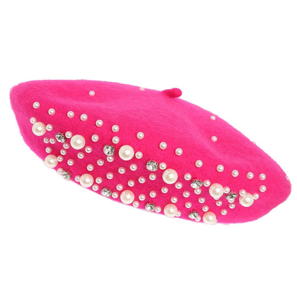 Sensibling Corp. - Wholesale Beret - Women's - Pearl Stone Cluster Embellished Wool Beret Hat2