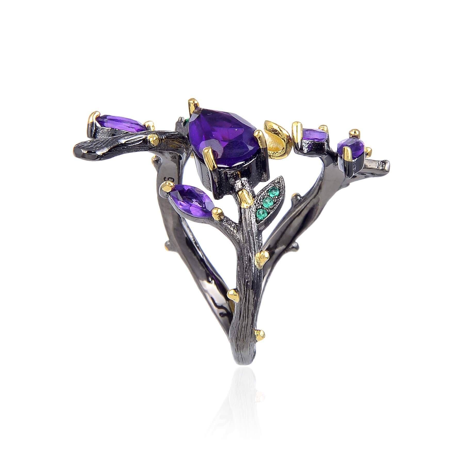 FCJ Jewelry LLC - Wholesale Cocktail/Statement Ring - Amethyst Gun Plated Petal Ring3