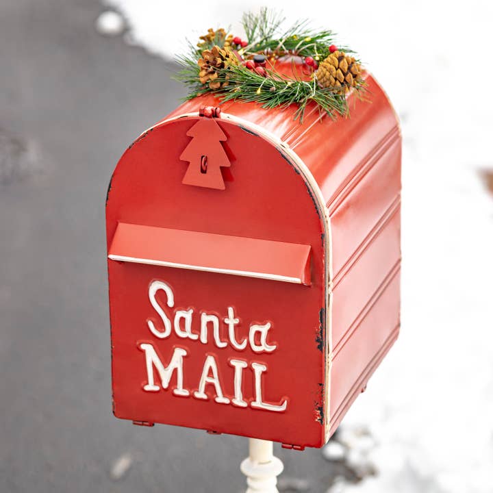 Zaer Ltd. International - Wholesale Christmas Decoration - Standing Christmas Mailbox w/Light up Wreath- in Red / White