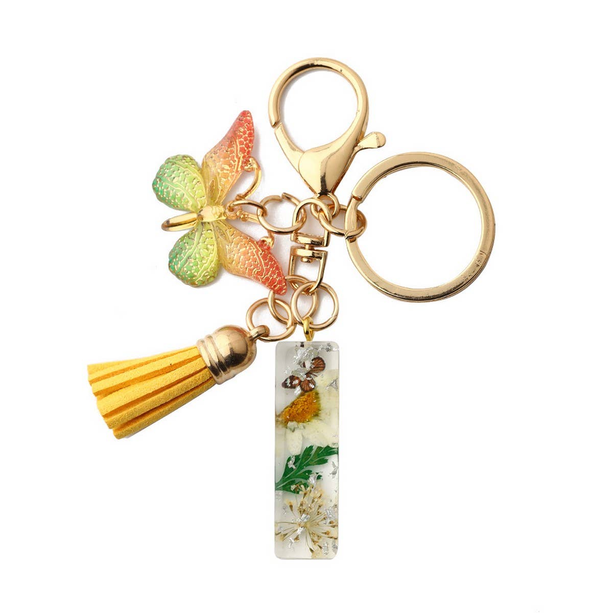 ACCITY - Wholesale Keychain - Women's - Flower Letter Keychain with Yellow Butterfly Charm_CWAB50908