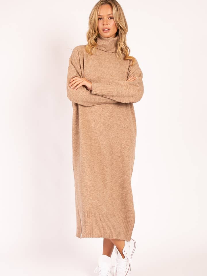 Heyson - Wholesale Dress - Women's - OSW1013 Cozy Oversized Knit Turtleneck Dress
