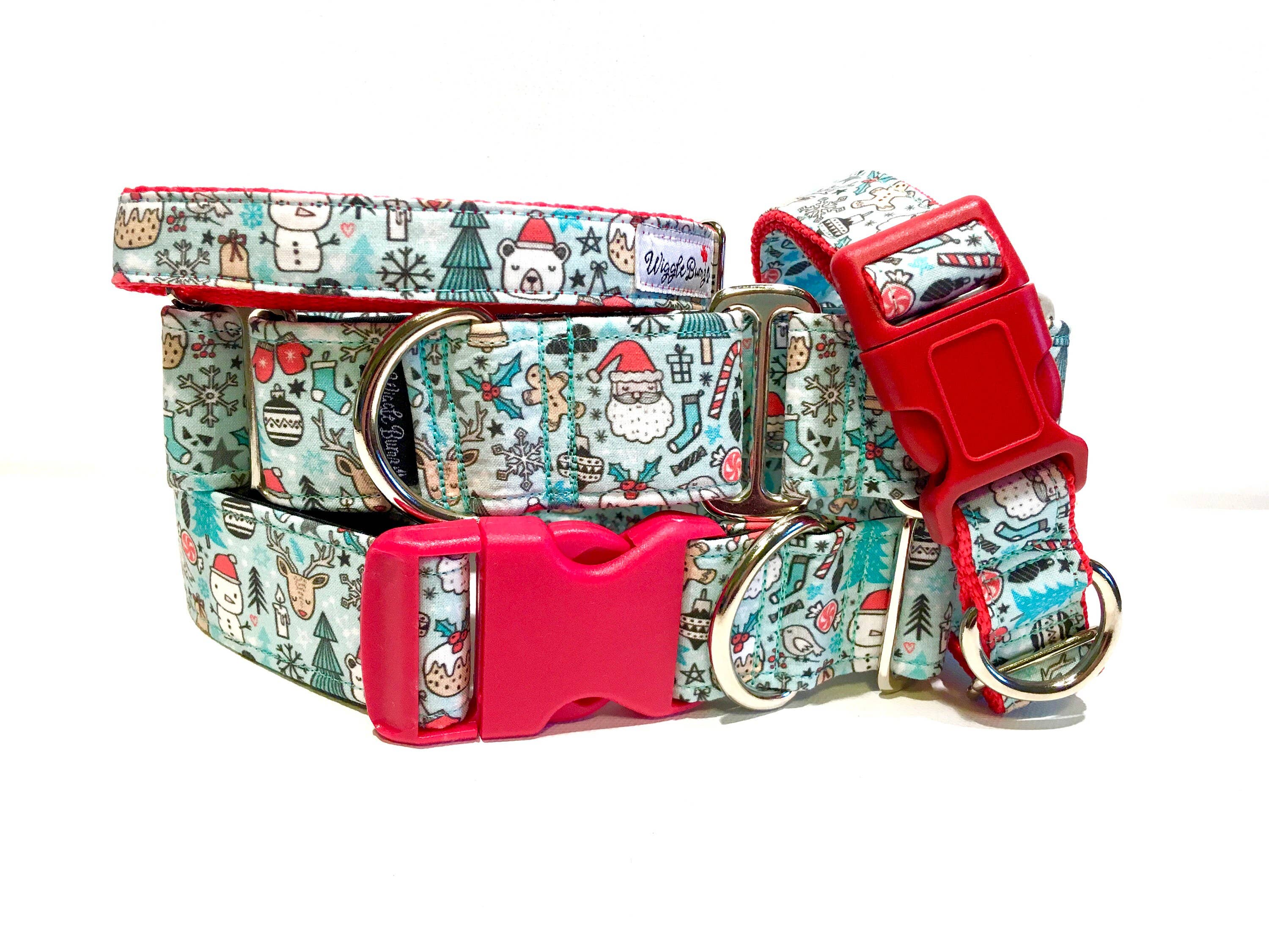 Wiggle Bumz - Wholesale Pet Collar - Dog - Christmas Doodle Teal Dog Collar0