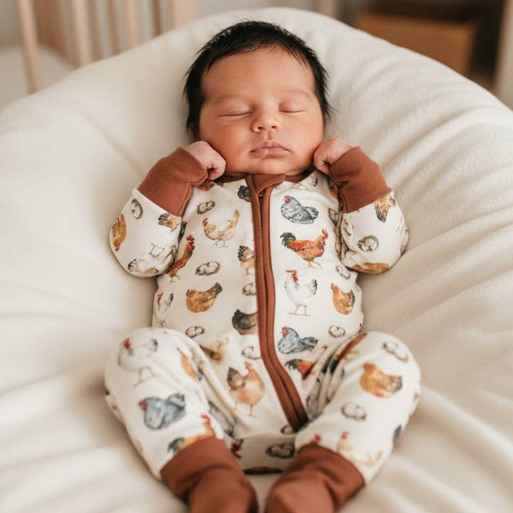 Kylling Bambus Lynlås Romper for engroshandel hos Tiny toes Baby Co