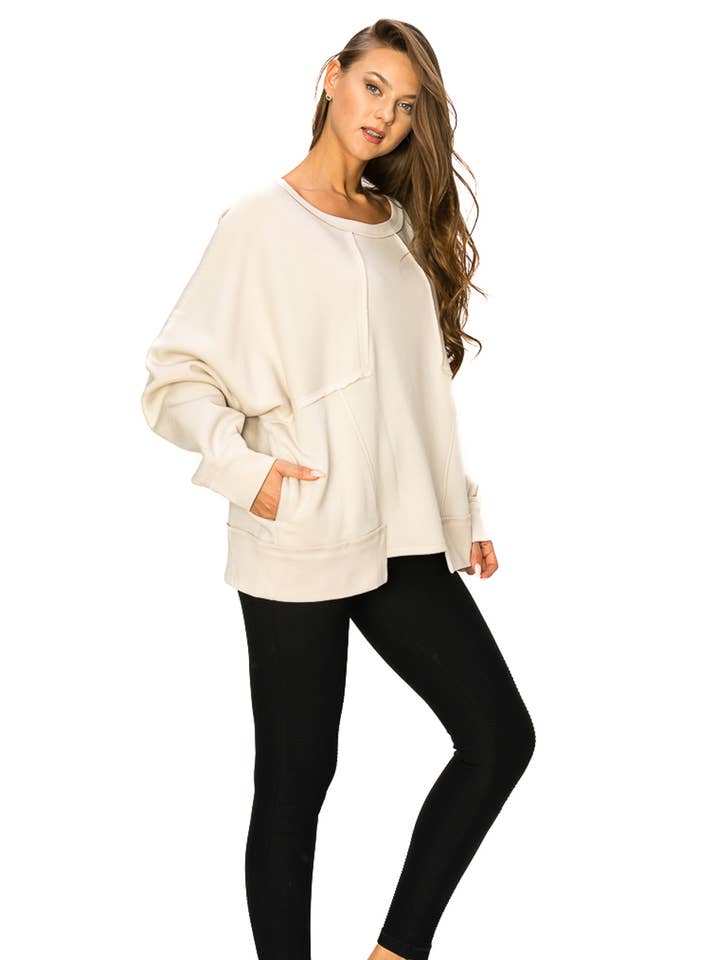 Luvage Women's Oversized Drop Dolman Pullover Sweatshirt for wholesale by LUVAGE