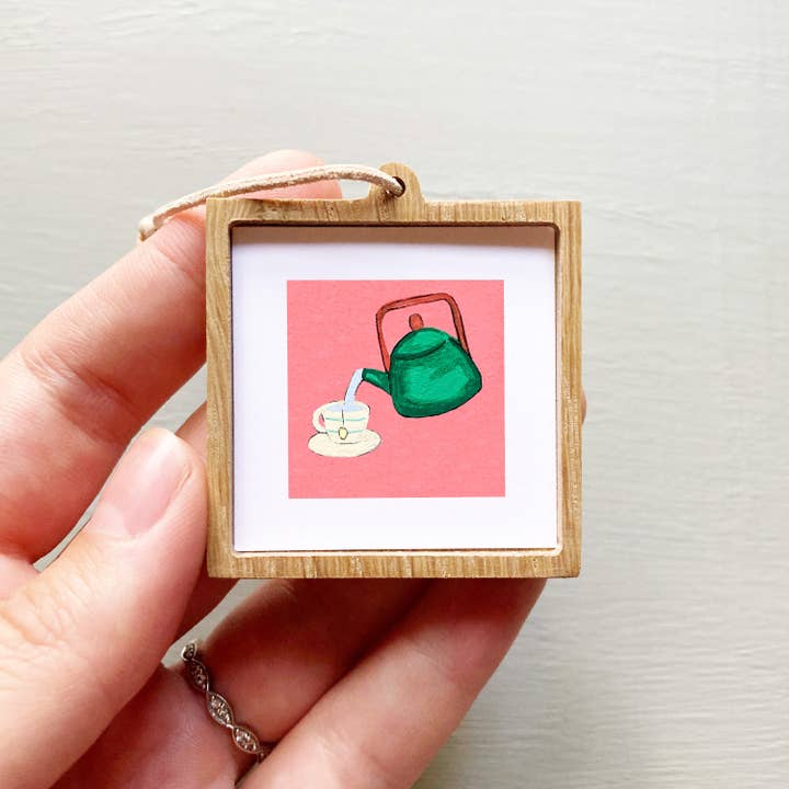 Mini 1" Tea and Teapot Gouache Art Print for wholesale by Mick's Art Goods