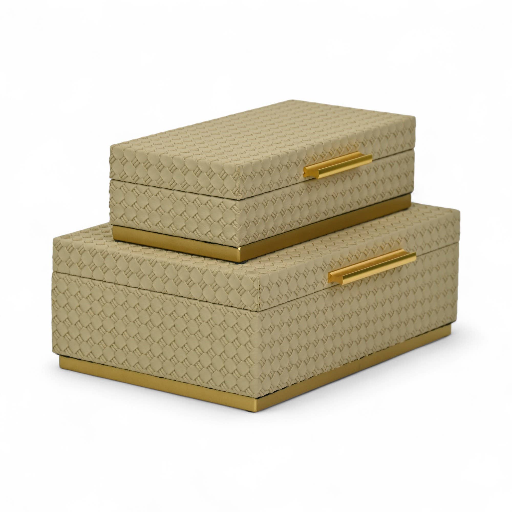 Cheungs Home Decor - Wholesale Decorative Box - Double Weave Pattern Rectangle Box Set with Gold Hardware4