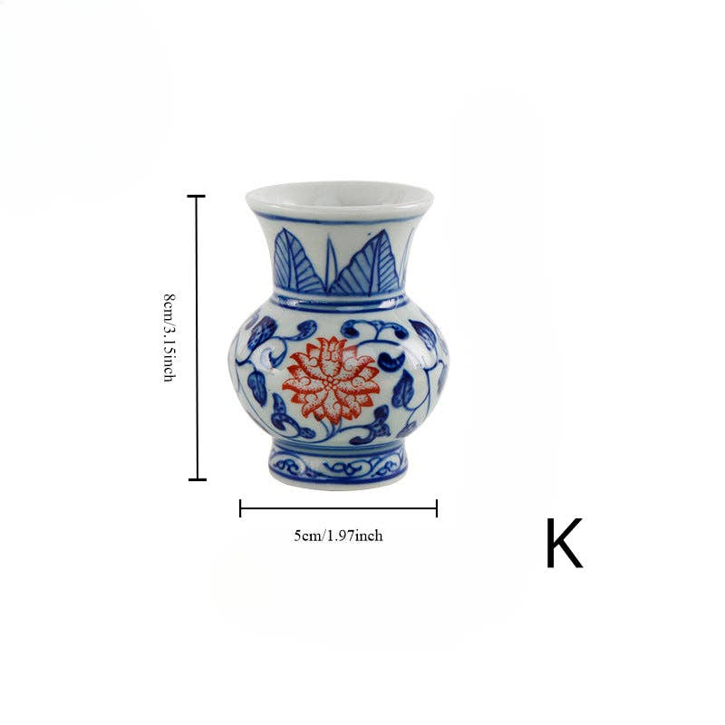 Gohobi （We cover U.S. import duties） - Wholesale Vase - Gohobi Hand-painted Blue and White Porcelain Vase (Red Flowers)10
