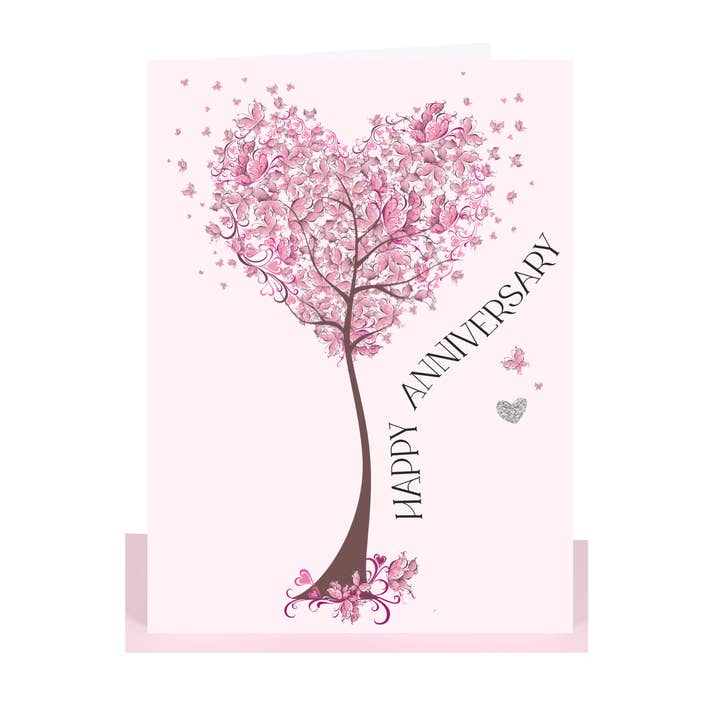 Lil's Cards - Wholesale Anniversary card - Happy Anniversary Greeting Card - Pink with a Silver Heart