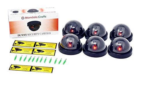 Mandala Crafts - Wholesale Outdoor Sign - Mandala Crafts 6 Dummy Fake Security Dome Cameras with Flashing Red LED Light CCTV Alert Warning Sticker Decal Signs6
