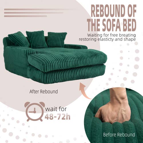 39F Inc. - Wholesale Sofa - Convertible Sofa Bed with Adjustable Backrest-Grey/Green