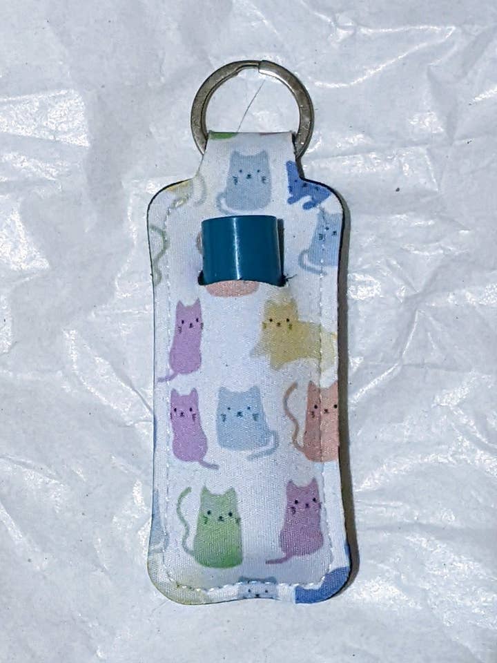 Colorful Kitty Lip Balm Holder Keychain for wholesale by Made By Scratch Crafts