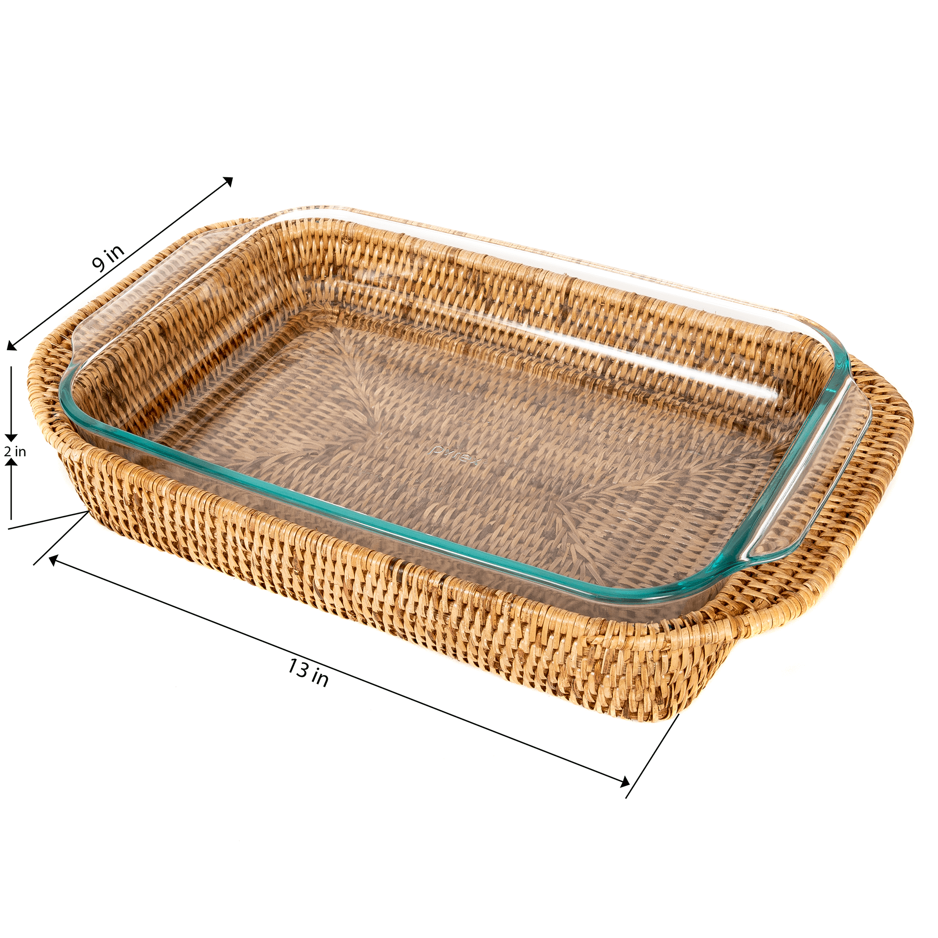 Artifacts Trading Company - Wholesale Basket - Rattan Rectangular Baker Basket with Pyrex – 13 Inch7