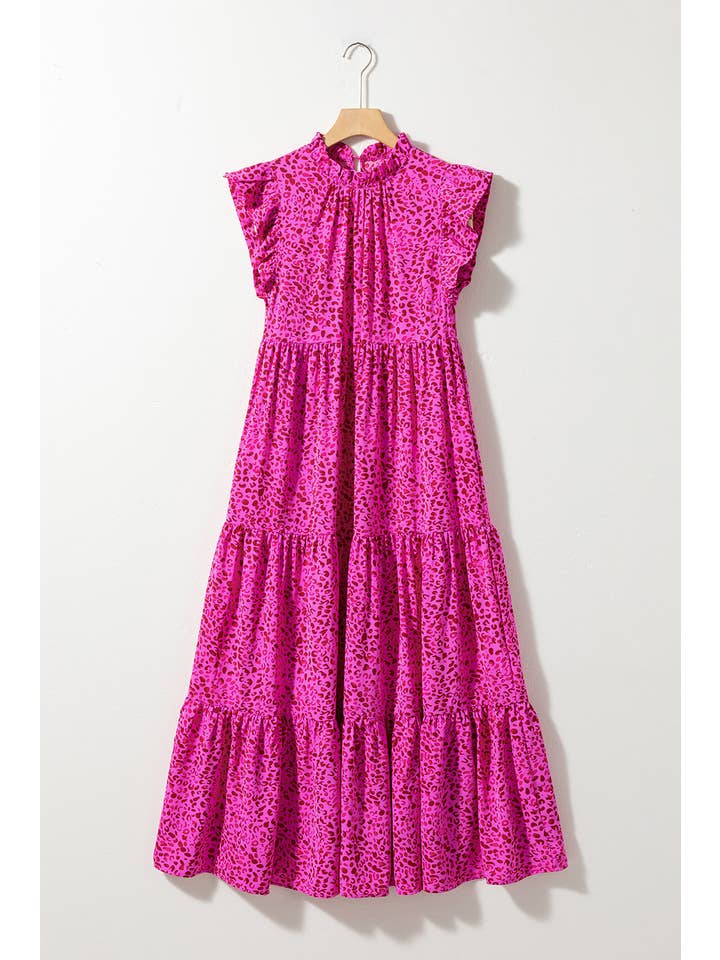 Rose Red Leopard Ruffle Tiered Maxi Dress for wholesale on Faire