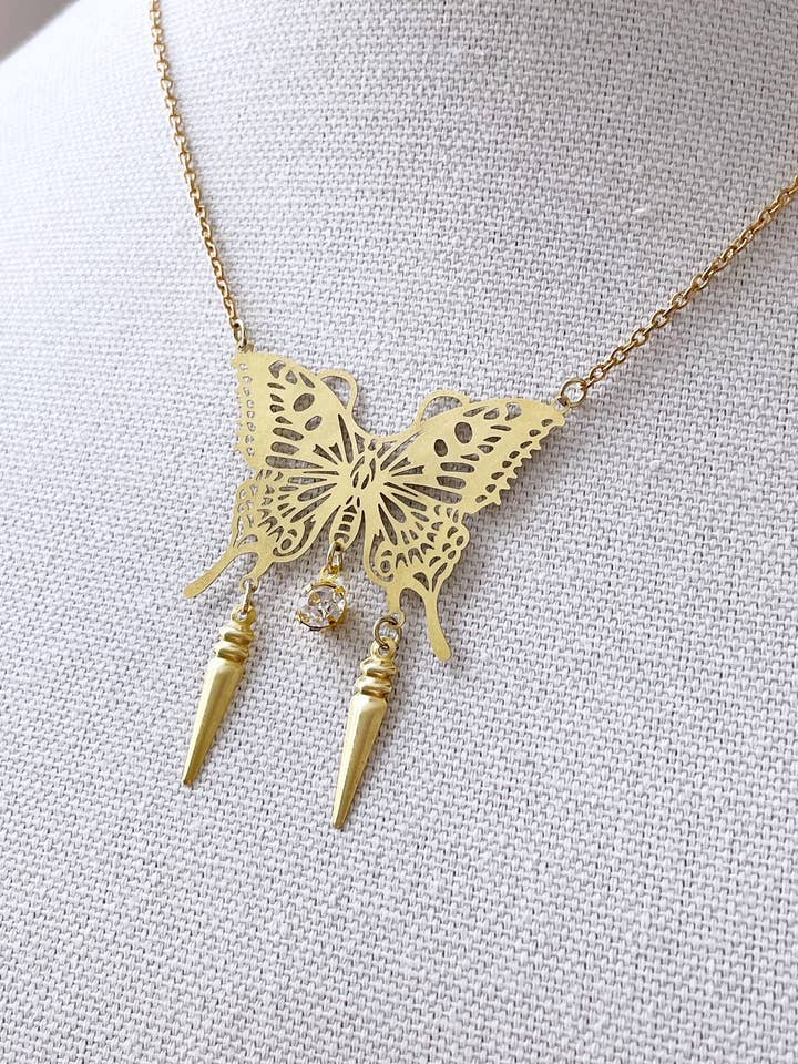 Brass butterfly pendant necklace - Monarch for wholesale by Pearl and Ivy Studio