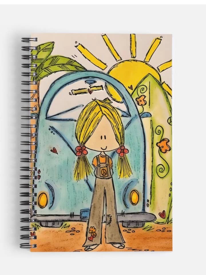 Sara B with Surfboard Notebook, Journal, Island for wholesale by I Doodle Do You