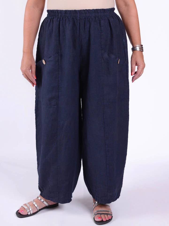 Pantaloni Plus Size in lino pesante con tasca profonda - 9461 per la vendita all'ingrosso da parte di Jeld Wholesale