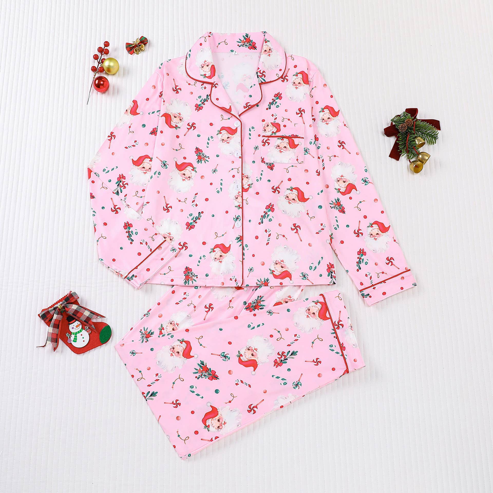 Rosa Clothing - Wholesale Sleepwear Set - Women's - Cozy & Soft Christmas Theme Print Long Pajama Set3